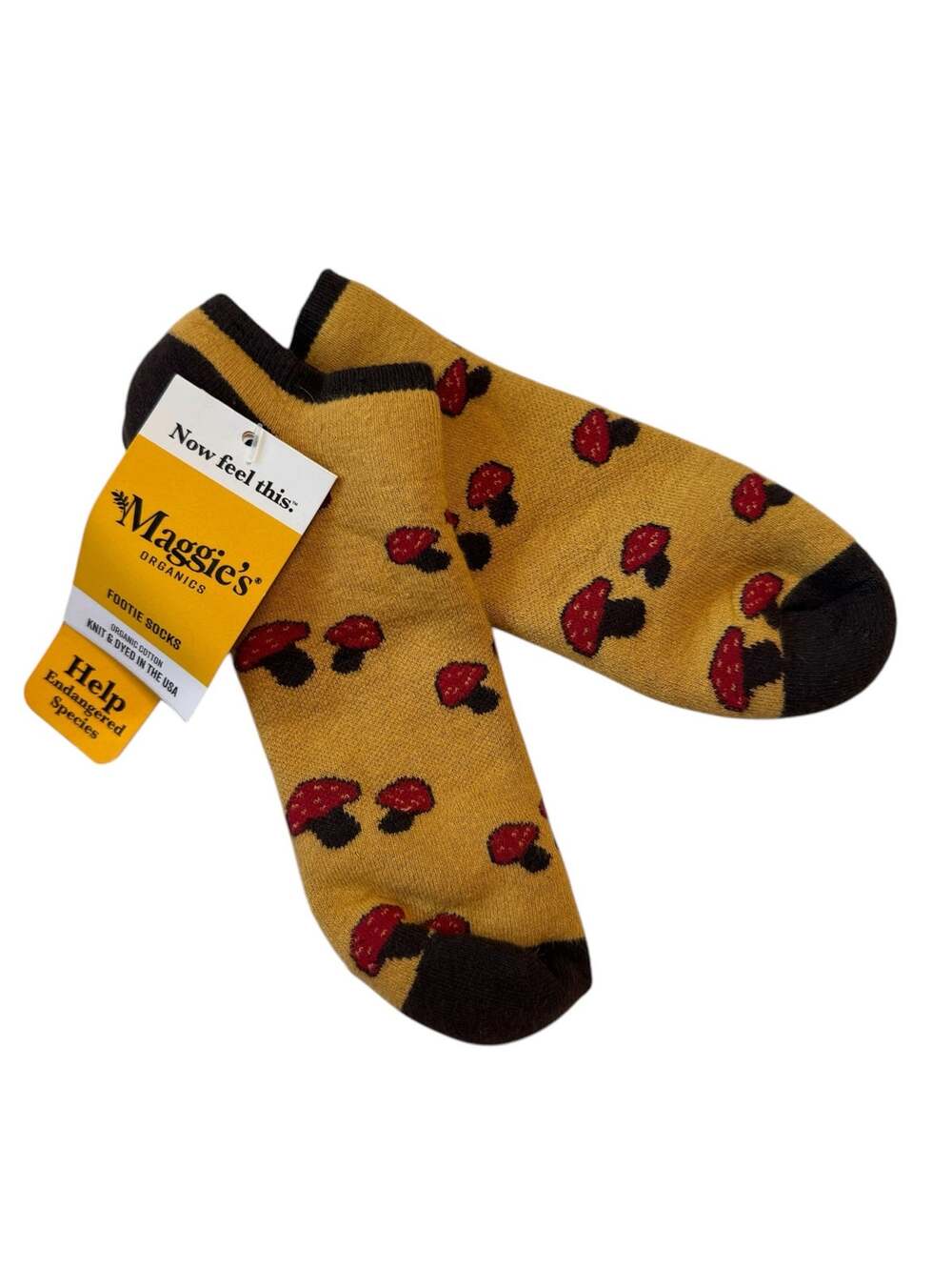 MAGGIES ORGANICS *NEW* Footie Socks in Mushroom Honey Yellow Large Womens